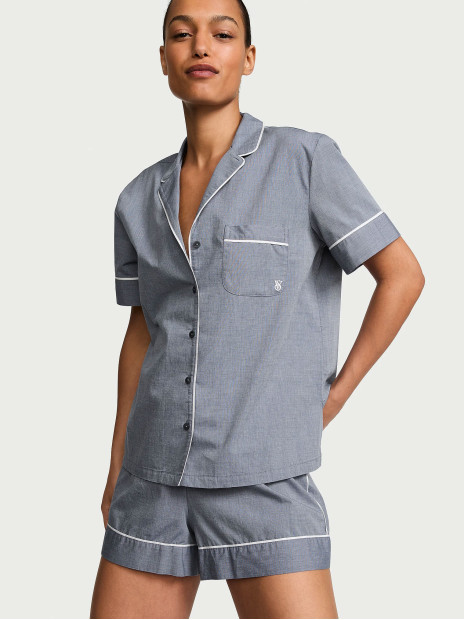 Котонова піжама Victoria's Secret Heritage Cotton Long Pajama Set - колір Monaco Blue