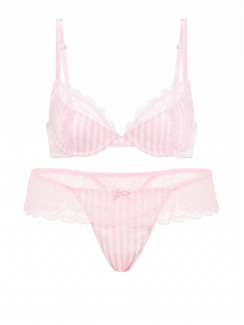 Комплект білизни Victoria's Secret Tease Satin Lace-Trim Half-Cup Demi Bra - колір Pink Stripes