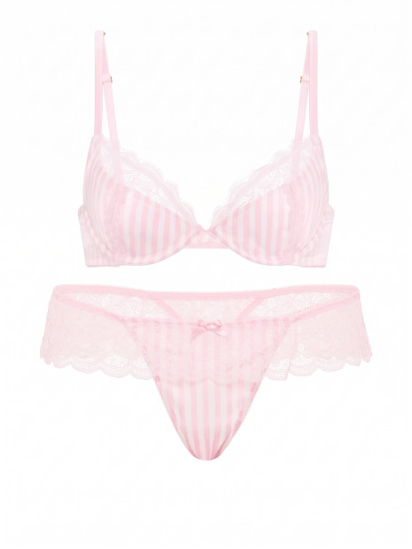 Комплект білизни Victoria's Secret Tease Satin Lace-Trim Half-Cup Demi Bra - колір Pink Stripes