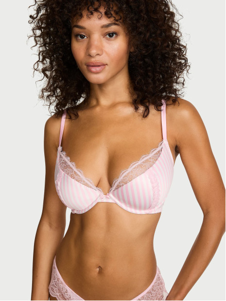 Комплект білизни Victoria's Secret Tease Satin Lace-Trim Half-Cup Demi Bra - колір Pink Stripes