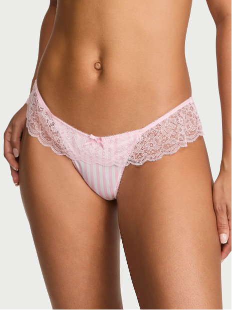 Комплект білизни Victoria's Secret Tease Satin Lace-Trim Half-Cup Demi Bra - колір Pink Stripes