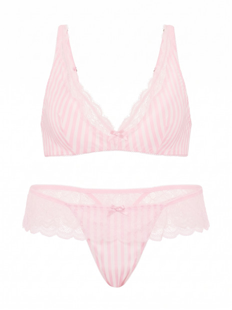 Комплект білизни Victoria's Secret Tease Satin Lace-Trim Wireless Plunge Bra - колір Pink Stripes