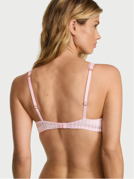 Комплект білизни Victoria's Secret Tease Satin Lace-Trim Wireless Plunge Bra - колір Pink Stripes