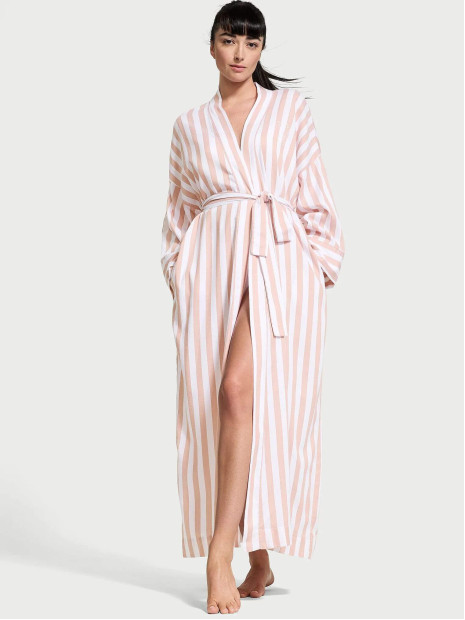 Бавовняний довгий халат Victoria's Secret Toasted Sugar Stripes Cotton Long Robe