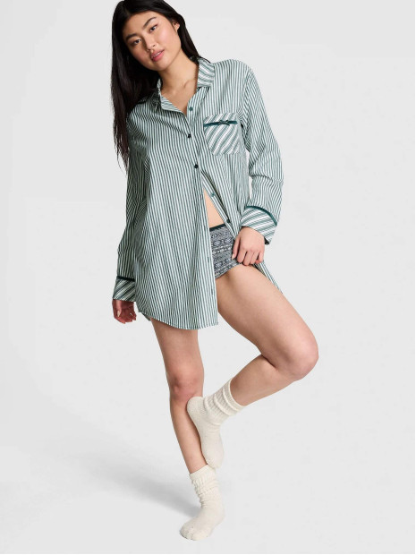 Легка ночнушка Victoria's Secret Festive Flannel Velvet-Trim Sleepshirt