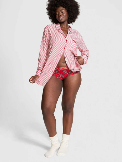 Легка ночнушка Victoria's Secret Festive Flannel Velvet-Trim Sleepshirt