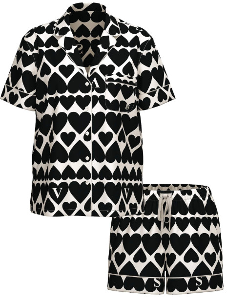 Сатинова піжама Victoria's Secret - Coconut White & Black Hearts