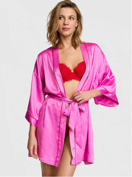 Сатиновий халат Victoria's Secret Glazed Satin Dew Drop Heart Short Robe
