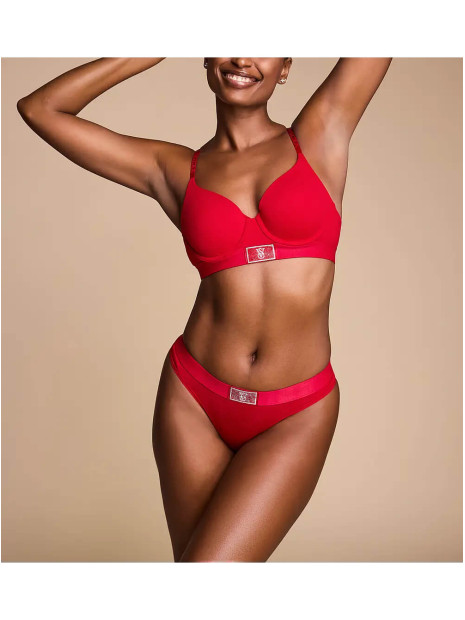Трусики стрінги Logo Cotton Shine Patch Thong Panty Lipstick Victoria’s Secret