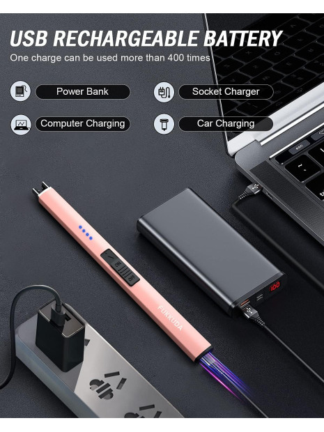 Електричний USB-запальник FUKKUDA з безпекою – без полум’я, вітрозахист, для свічок та не тільки - Rose Gold