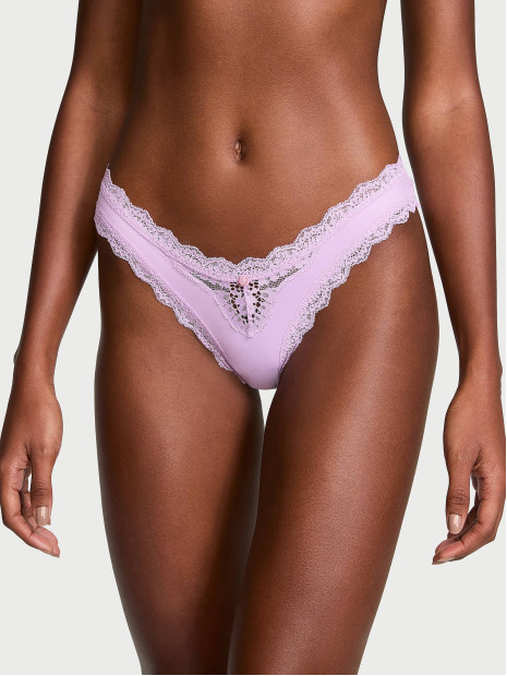 Мереживні трусики бразиліана Lace Brazilian Panty Victoria's Secret Silky Lilac