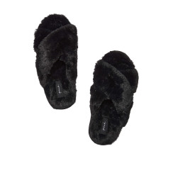 Капці PINK Faux Fur Slippers Pure Black Victoria's Secret