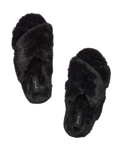 Капці PINK Faux Fur Slippers Pure Black Victoria's Secret