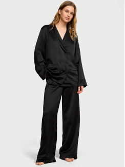Сатинова піжама Victoria's Secret  Luxe Satin Double-Breasted Long Pajama Set - колір Black