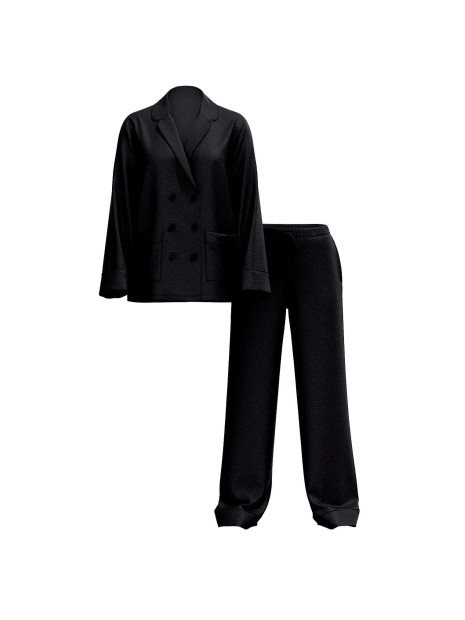 Сатинова піжама Victoria's Secret Luxe Satin Double-Breasted Long Pajama Set - колір Black