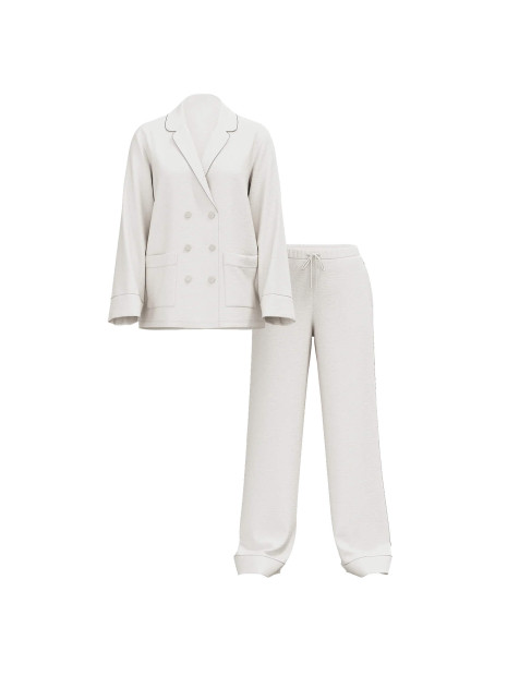 Сатинова піжама Victoria's Secret Luxe Satin Double-Breasted Long Pajama Set White