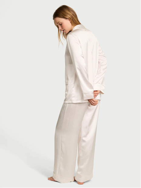 Сатинова піжама Victoria's Secret Luxe Satin Double-Breasted Long Pajama Set White
