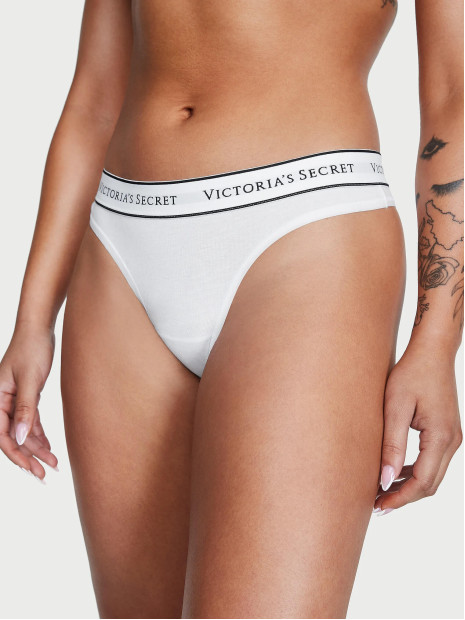 Бавовняні трусики-стрінги з логотипом Victoria's Secret