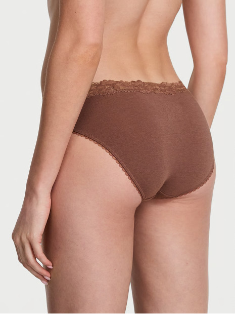 Трусики-бікіні Body by Victoria Stretch Cotton з мереживною талією - колір Coconut Brown