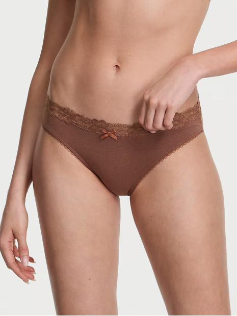 Трусики-бікіні Body by Victoria Stretch Cotton з мереживною талією - колір Coconut Brown