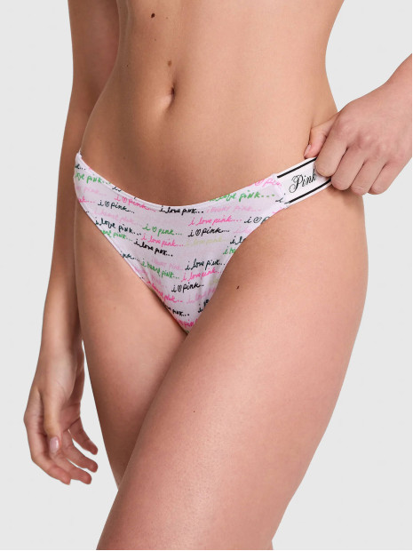 Котонові трусики стрінги Pink White Script Print