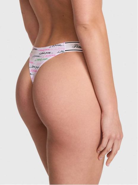 Котонові трусики стрінги Pink White Script Print