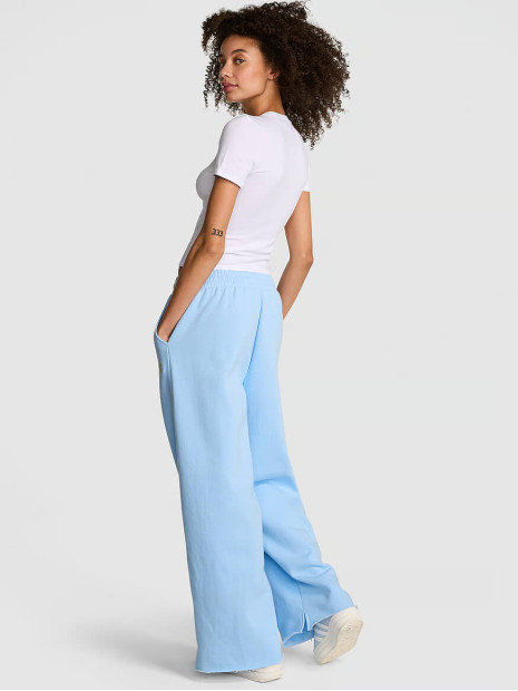 Жіночі спортивні штани PINK Ivy Fleece Wide-Leg із розрізами на штанинах (Blue Dancer)