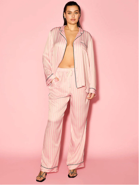 Сатинова піжама Victoria's Secret Glazed Satin Long Pajama Set Pink Iconic Stripe Сатинова піжама Victoria's Secret Glazed Satin Long Pajama Set Pink Iconic Stripe