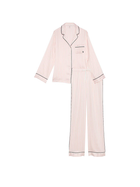 Сатинова піжама Victoria's Secret Glazed Satin Long Pajama Set Pink Iconic Stripe