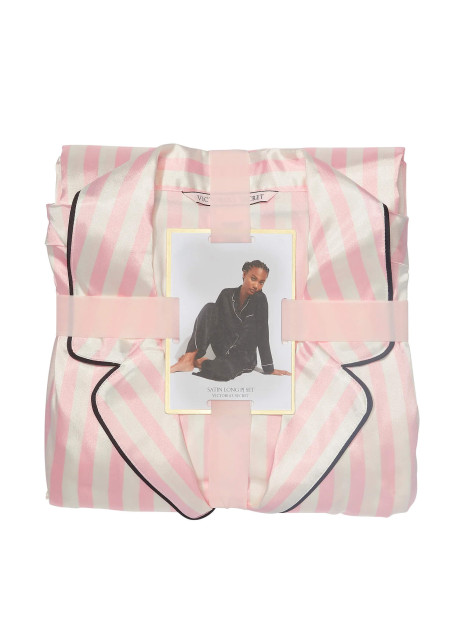 Сатинова піжама Victoria's Secret Glazed Satin Long Pajama Set Pink Iconic Stripe Сатинова піжама Victoria's Secret Glazed Satin Long Pajama Set Pink Iconic Stripe
